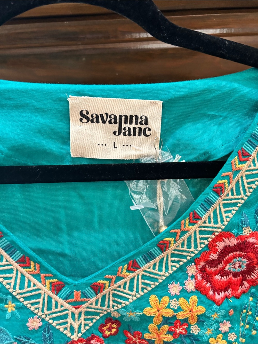 Savanna Jane Turquoise Floral Embroidered V-Neck Tunic EUC - Picture 2 of 6